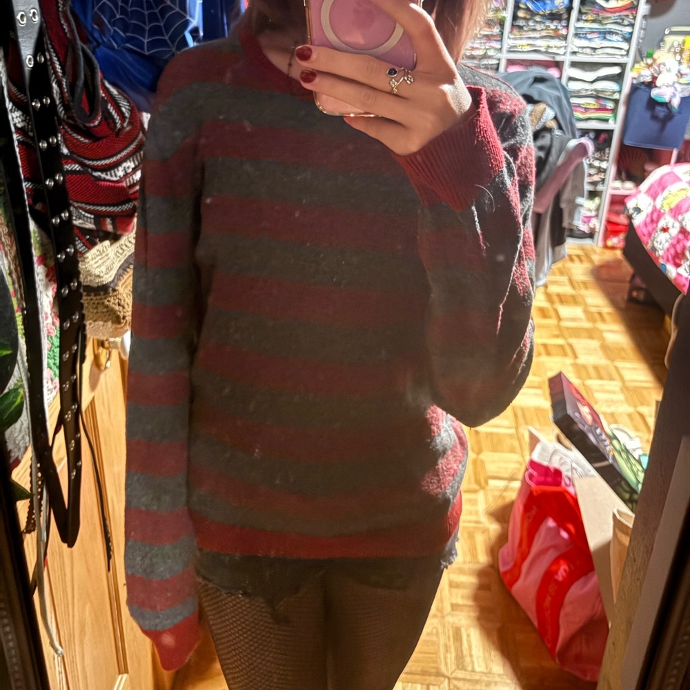 Aeropostale Red and Gray Striped Sweater